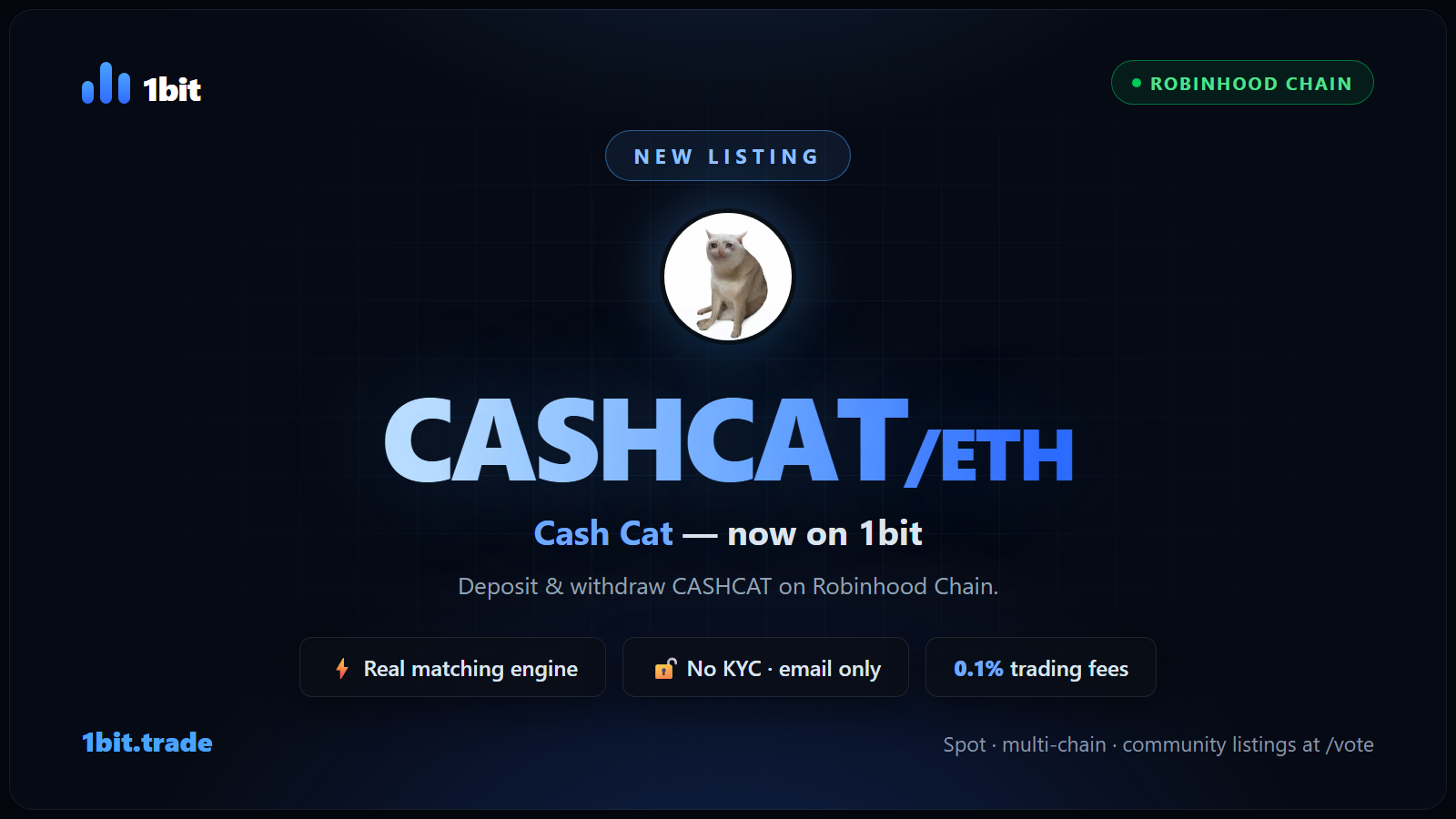 CASHCAT/ETH — Cash Cat trades on 1bit