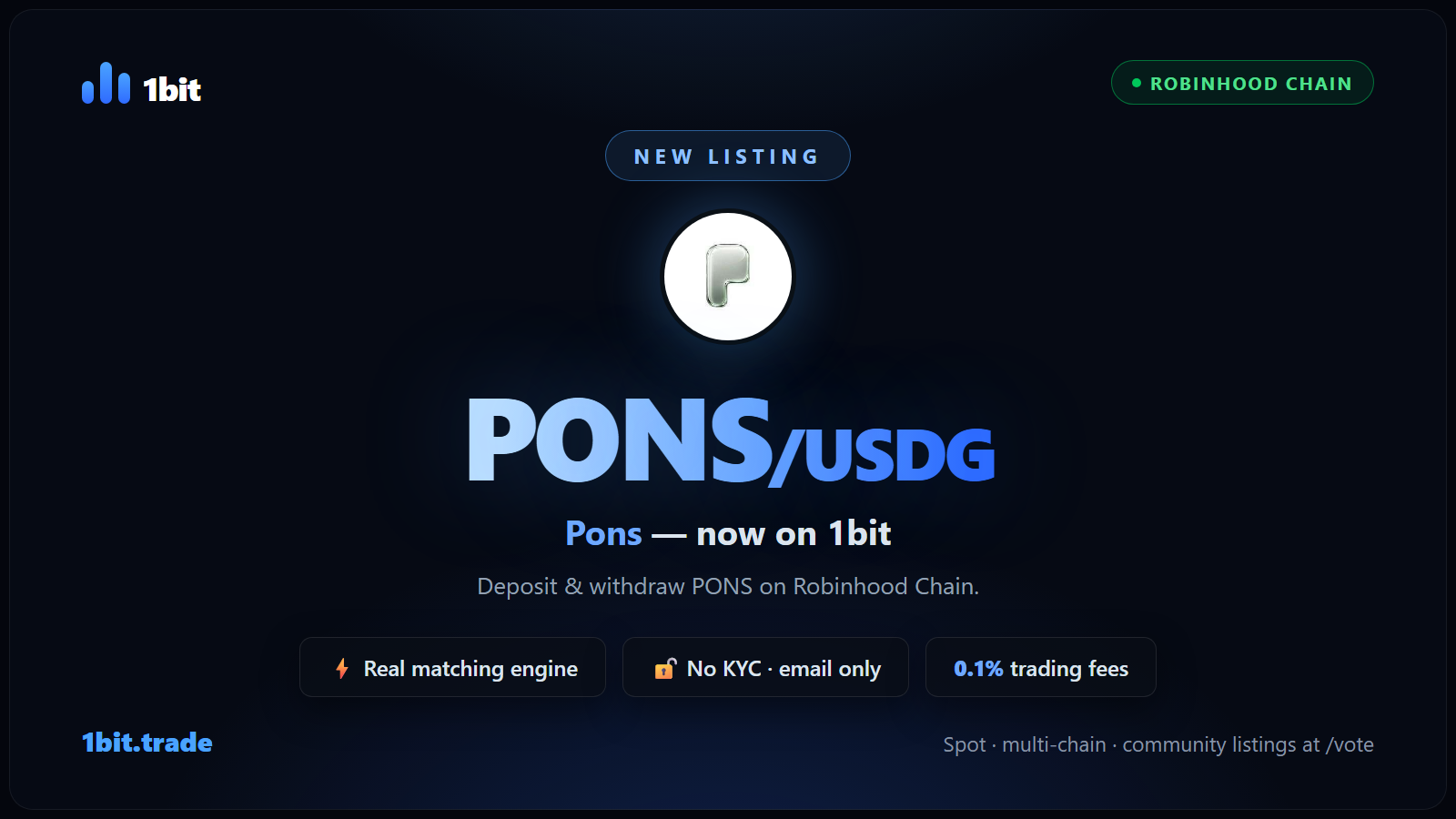 New listing: PONS/USDG — PONS trades on 1bit