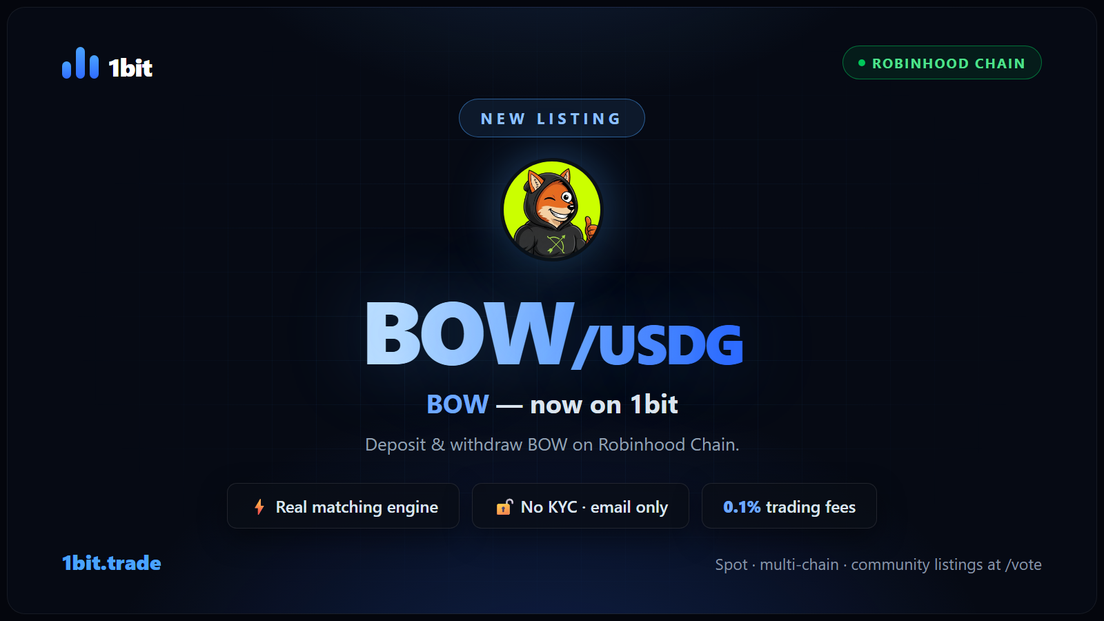 listing: BOW/USDG — BOW trades on 1bit